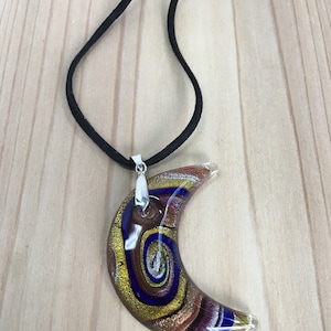 Glass Pendant Crescent Moon Necklace,  Glass Pendant Necklace, Abstract Glass Pendant Necklace, Star Pendant Necklace, Moon Pendant Necklace