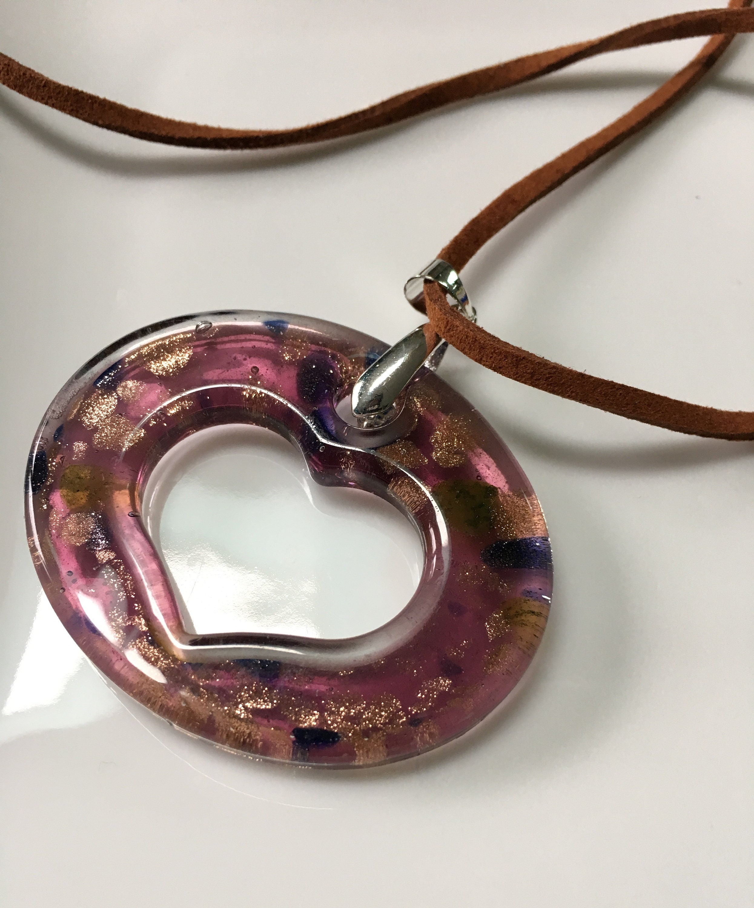 Glass heart pendant necklace Etsy