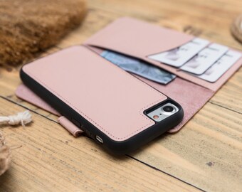 Nude Pink iPhone 8 Plus Case Leather, Personalized iPhone 8 Plus Wallet Case, Handmade Pink iPhone 8 Plus Case, Monogram fonts are Available