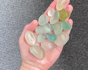 14 Seaglass nugget chunks aqua shaded pieces Seaglass Collection. Seaglass sea worn by the English North Sea