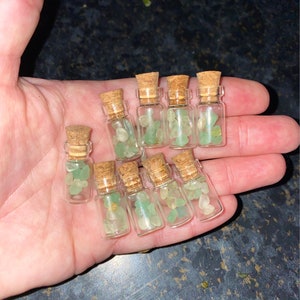 Individual miniature bottles with seaham Seaglass uv Seaglass inside . Uranium glass 10 available image 4