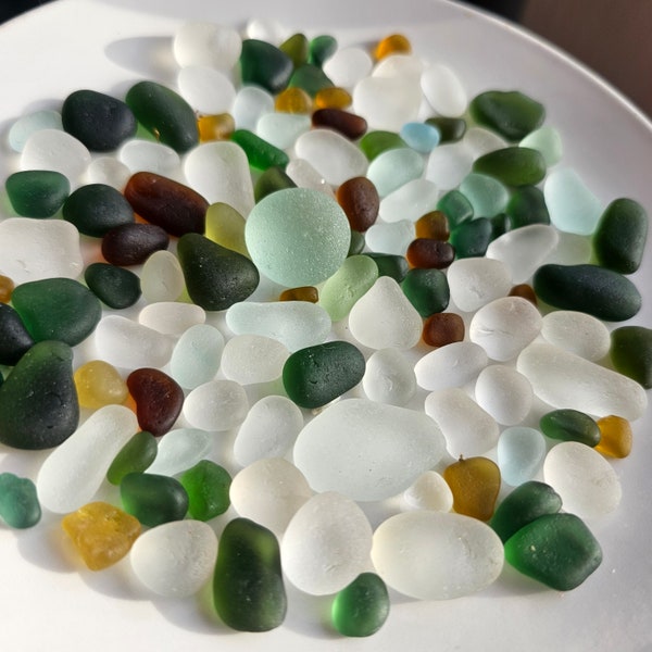 100beautiful Seaham seaglass mix up Green aqua seaglass. Amber seaglass English seaglass. Big and small Collectors seaglass.