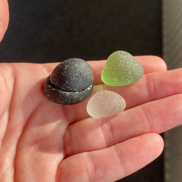 Three Seaglass kick ups beach glass English Seaglass northeast coast