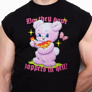 Do the have p*ppers in hell? on black sleeveless low cut cropped tshirt