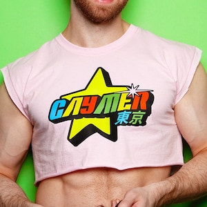 Gaymer on pink - sleeveless crop top.