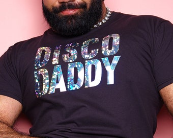 DISCO DADDY, sparkle on black - tee.