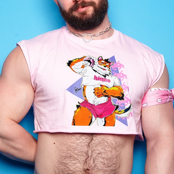 ZACH BRUNNER! thickems gaymer pup wants to play - pink, sleeveless crop top