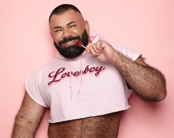 Loverboy Glitter Print Crop Hoodie - Pink on Pink