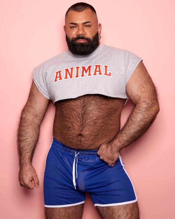 Animal Retro Cut Sweatshirt Crop Top White red on Grey Marl