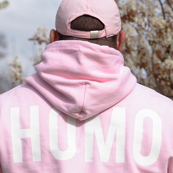 HOMO Logo Hoodie - Weiß auf Pink