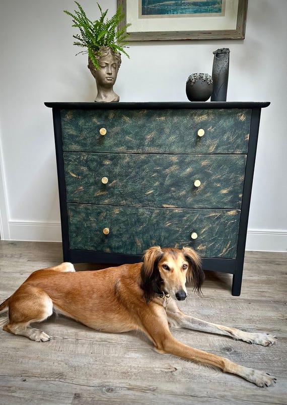 Painted Black 3-drawer Chest, Textured Green Gold Finish - Etsy