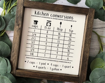 Kitchen Conversion Chart Wood Sign | Farmhouse Kitchen Decor | Cooking Measurement Decor
