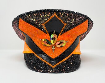 UV Orange Glitter Captain Hat: Festival Rave Military Style (size 56cm)