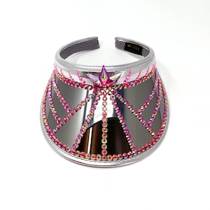 Visiera da discoteca rosa argento, cappello da festival, cappello da festa, cappello riflettente, copricapo da festival, cappello rave, moda festival, carnevale, Burning man