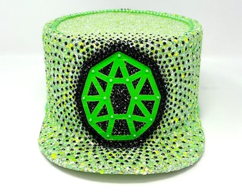 Neon green Jewel Deluxe Legion Hat, Glitter hat, Festival hat, Festival accessories, Carnival, Stage wear, Festivals. rave wear, stage wear