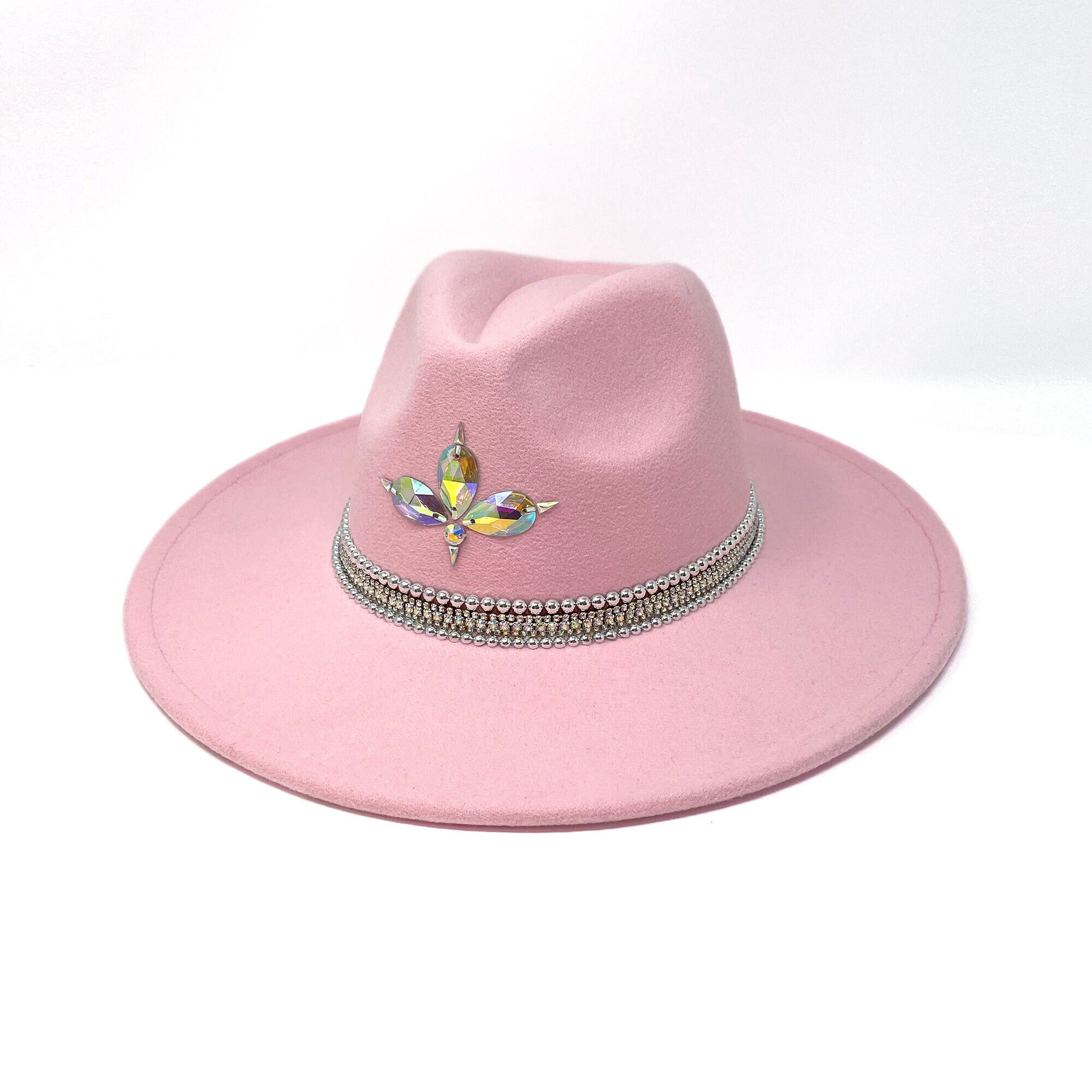 Embellished Pink Floral Wide-Brim Fedora Hat Ethereal wide brim hat. Kentucky Derby Hat. Kentucky Derby  main image 3