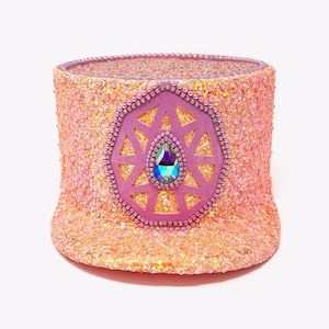 Pastel Jewel Deluxe Legion Hat, Glitter hat, Festival hat, Festival accessories, Carnival, Stage wear, Festivals. Orange, pink, faux leather