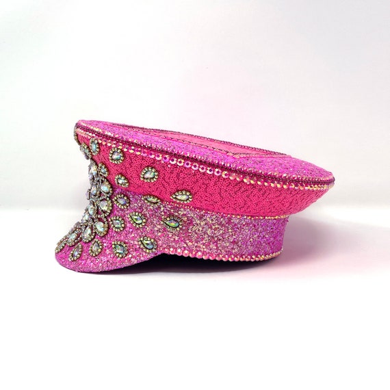 Sequin Captain Hat: Pink Barbiecore Festival Military Hat  display picture 3