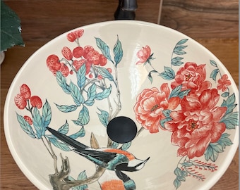 Lavabo de cerámica/lavabo de baño/tocador/pintado a mano/hecho a mano en stock en EE. UU.