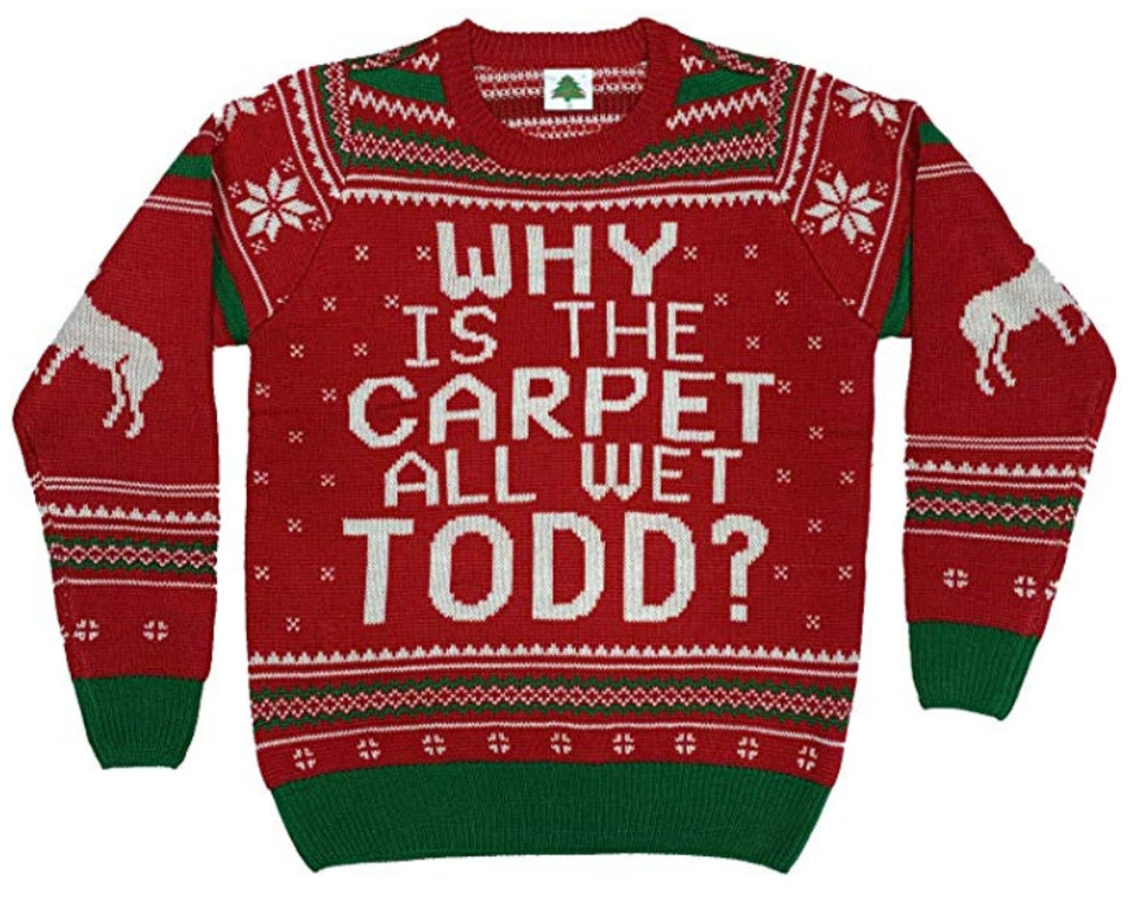 Why is The Carpet All Wet Todd Ugly Christmas Sweater Red image 0.