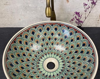 Lavabo de cerámica/lavabo de baño/tocador/pintado a mano/hecho a mano. ¡Producto original de EE. UU.!