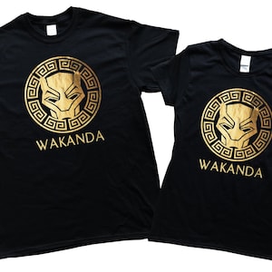 Wakanda Forever shiny gold Foil Men Women Youth Black T shirt
