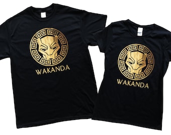 Wakanda Forever glänsande guldfolie herr kvinnor ungdom svart t-shirt