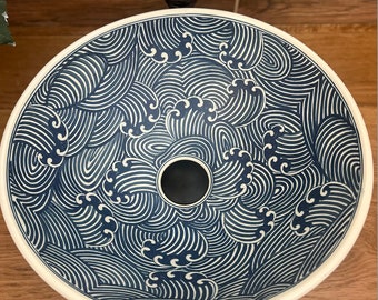 Lavabo de cerámica/lavabo de baño/tocador/pintado a mano/hecho a mano. ¡Producto original de EE. UU.!
