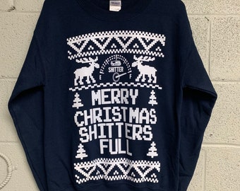 merry christmas shitter's full Christmas Sweatshirt Navy