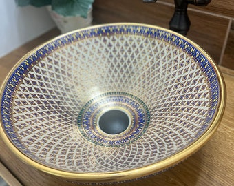 Ceramic sink/ bathroom sink/ vanity/ hand painted/ handmade USA stock !!!