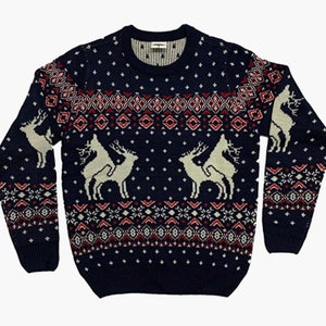 Reindeer Funny Ugly Christmas Sweater Navy