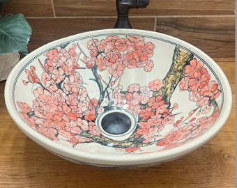 Ceramic sink/ bathroom sink/ vanity/ hand painted/ handmade USA stock