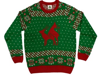 Reindeer Funny Ugly Christmas Sweater Green