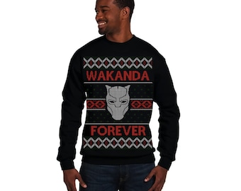 Black Panther Wakanda Forever Ugly Christmas Sweatshirt Men's