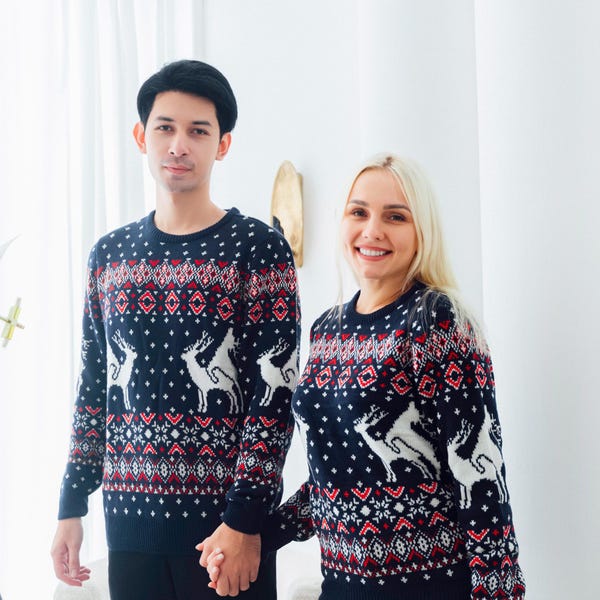Reindeer Funny Ugly Christmas Sweater Navy