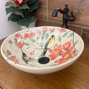 Ceramic sink/ bathroom sink/ vanity/ hand painted/ handmade USA stock
