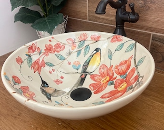 Ceramic sink/ bathroom sink/ vanity/ hand painted/ handmade USA stock