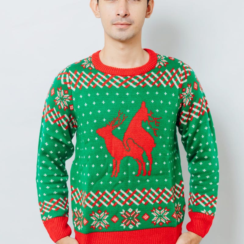 Green Christmas Tree Reindeer Christmas Sweater main image 0