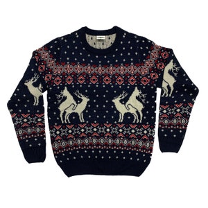 Reindeer Funny Ugly Christmas Sweater Navy