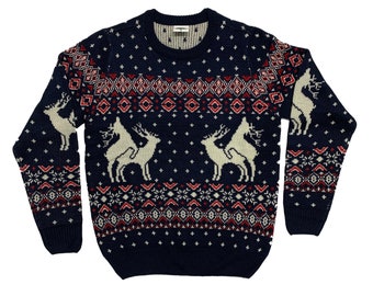 Reindeer Funny Ugly Christmas Sweater Navy