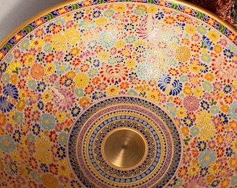 Ceramic sink/ bathroom sink/ vanity/ hand painted/ handmade USA stock !!! GOLD RIM