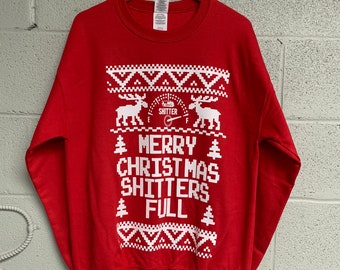 merry christmas shitter's full Christmas Sweatshirt Red