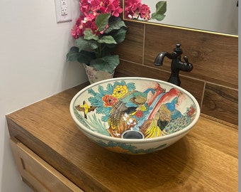 Ceramic sink/ bathroom sink/ vanity/ hand painted/ handmade USA stock !!!