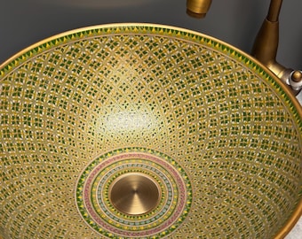 Ceramic sink/ bathroom sink/ vanity/ hand painted/ handmade USA stock !!! GOLD RIM
