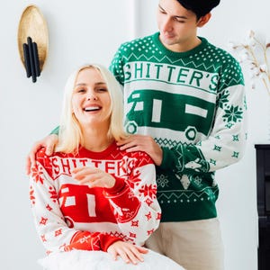 Christmas Vacation Shitter&#39;s Full Ugly Christmas Sweater Red, Green, Blue