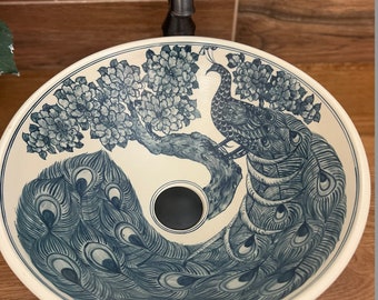 Lavabo de cerámica/lavabo de baño/tocador/pintado a mano/hecho a mano. ¡Producto original de EE. UU.!