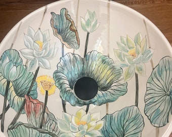 Lavabo de cerámica/lavabo de baño/tocador/pintado a mano/hecho a mano. ¡Producto original de EE. UU.!