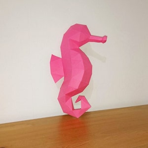 Seahorse paper model - downloadable pdf - print at home paper model - animal papercraft - paper sculpture - low poly - model kit