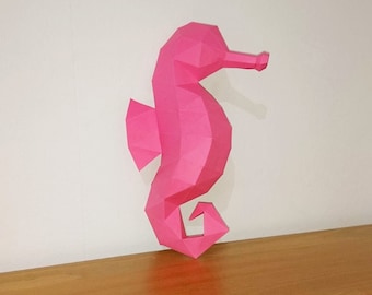 Modèle en papier hippocampe - pdf téléchargeable - modèle en papier à imprimer à la maison - papercraft animal - sculpture en papier - low poly - kit de modèle