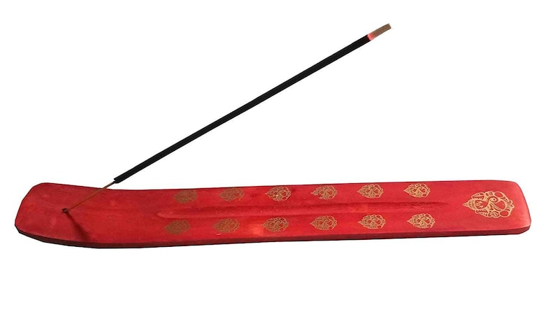with Ganapati Statue Design on it Handmade 10 Inch Whopper Set of 2 Incense Burner Traditional Incense Stick Holder color Red